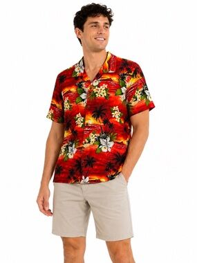 Favant Hawaiian Shirt NWT Medium Red Floral Aloha Cotton Made Hawaii Tropical